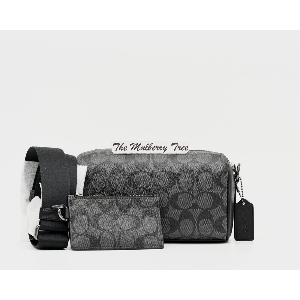 COACH AXEL Men's Crossbody Bag Signature Canvas Black Leather CJ674 NWT